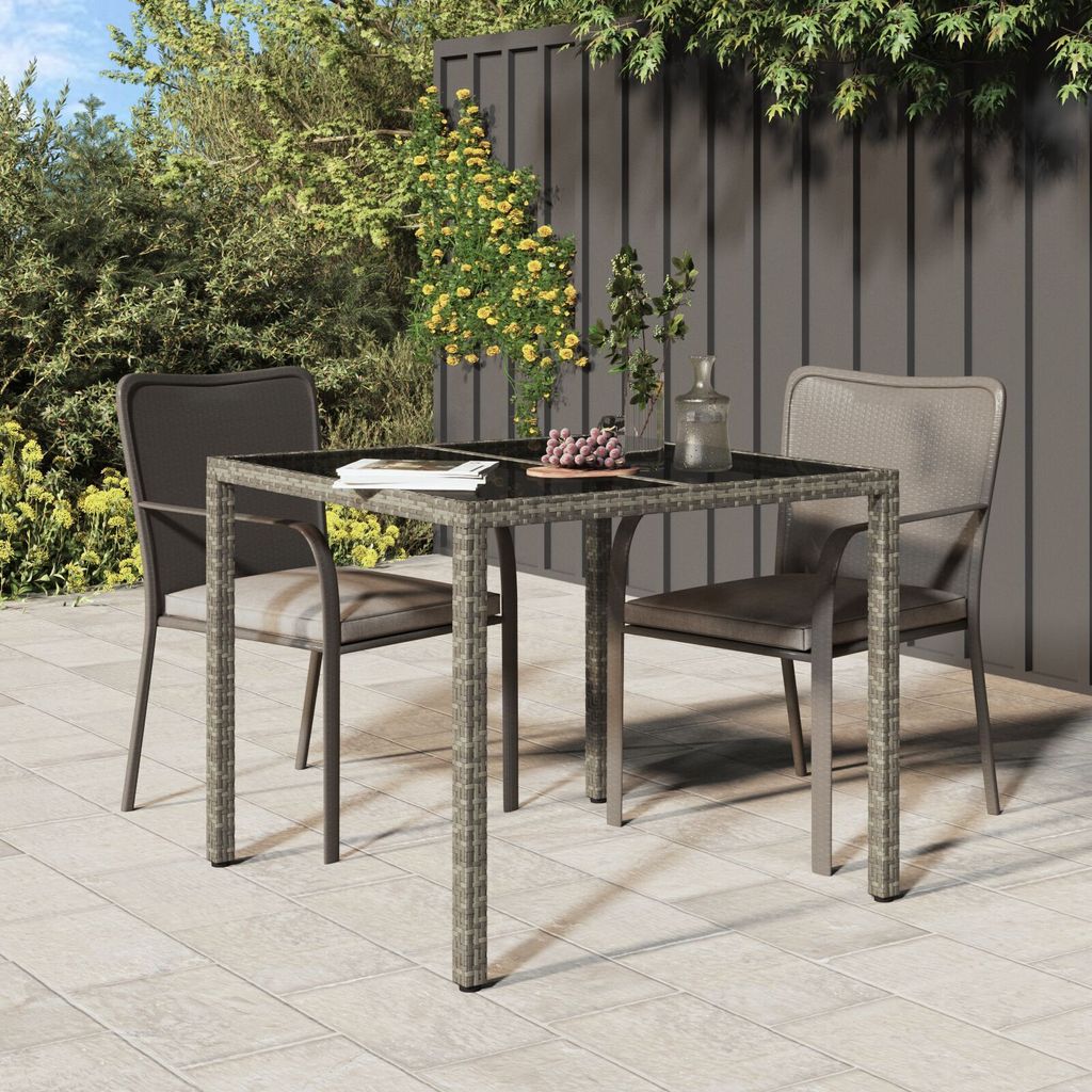 Gartentisch Grau 90x90x75 cm Poly-Rattan, Gartentische DesignMöbel Neu