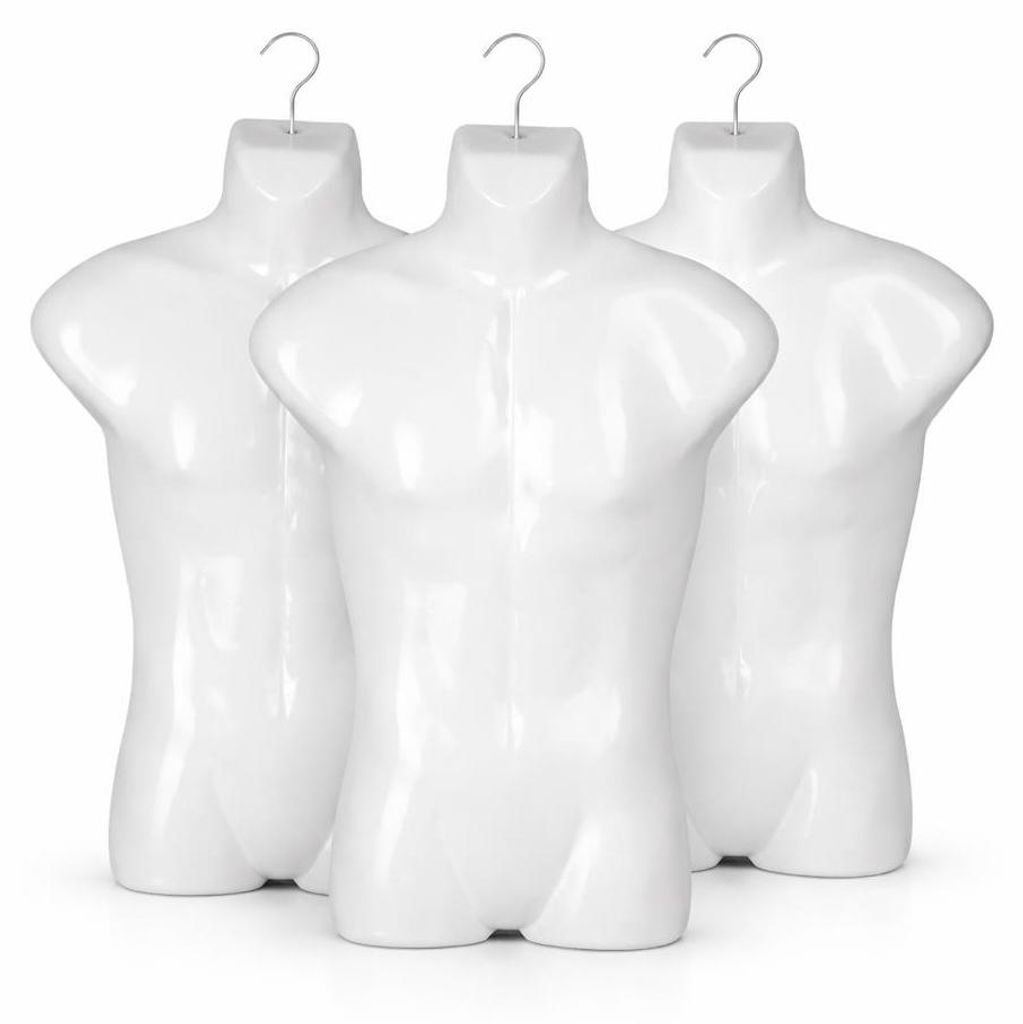 3 x Torso männlich 78 cm Herrentorso Weiß – Oberkörper Halbplastik Kunststoff – Mannequin Büste Halbschale Herrenbody Schaufensterpuppe Hak...