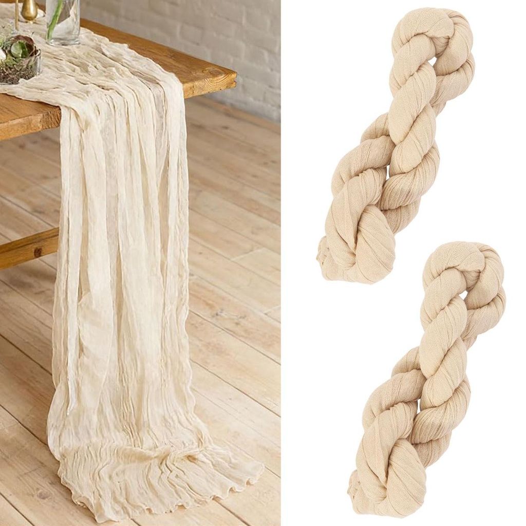 2 Stück Käsetuch Tischläufer Beige,90 x 300cm,Boho Rustikale Gaze Tischläufer Musselin Dekostoff Seihtuch Tischläufer,Table Runner Tischdecke,...