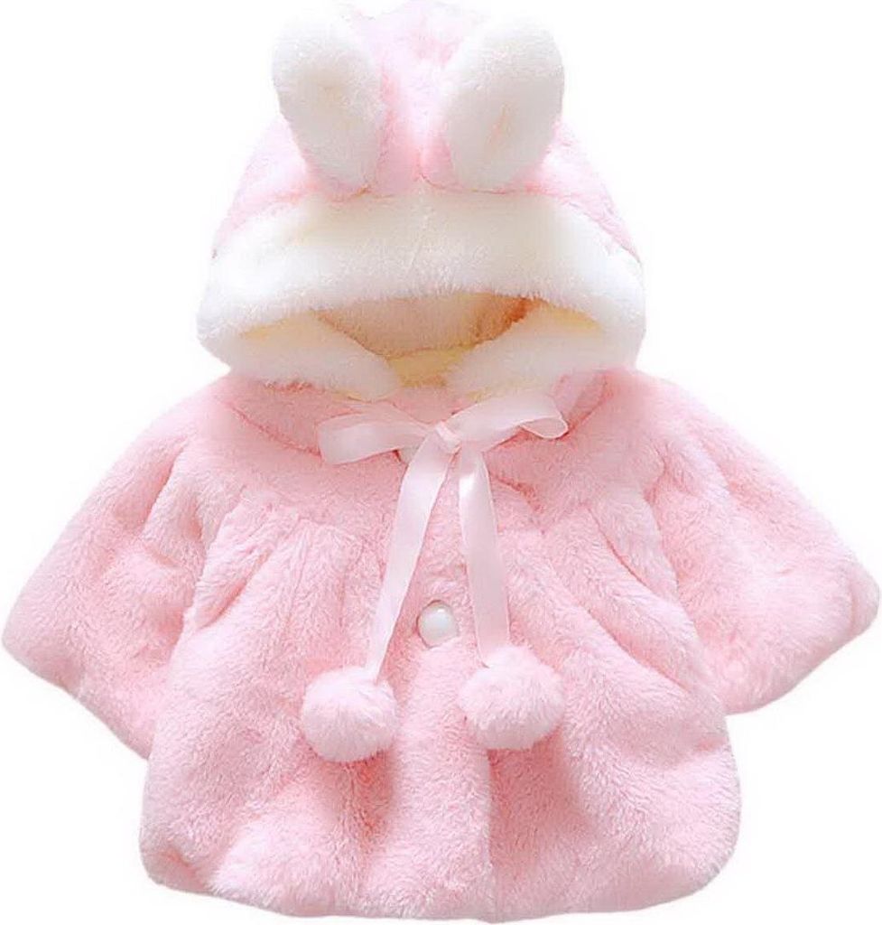 Baby Mädchen Pelz Fleece Festzug Mantel Winter Warme Jacke Hoodie Oberbekleidung Weihnachten Schneeanzug für 1-6 Monate Rosa