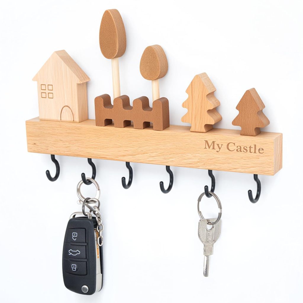 Schlüsselbrett aus Holz mit 6 Haken, zum Bohren oder Kleben, für Flur, Schlafzimmer oder Küche