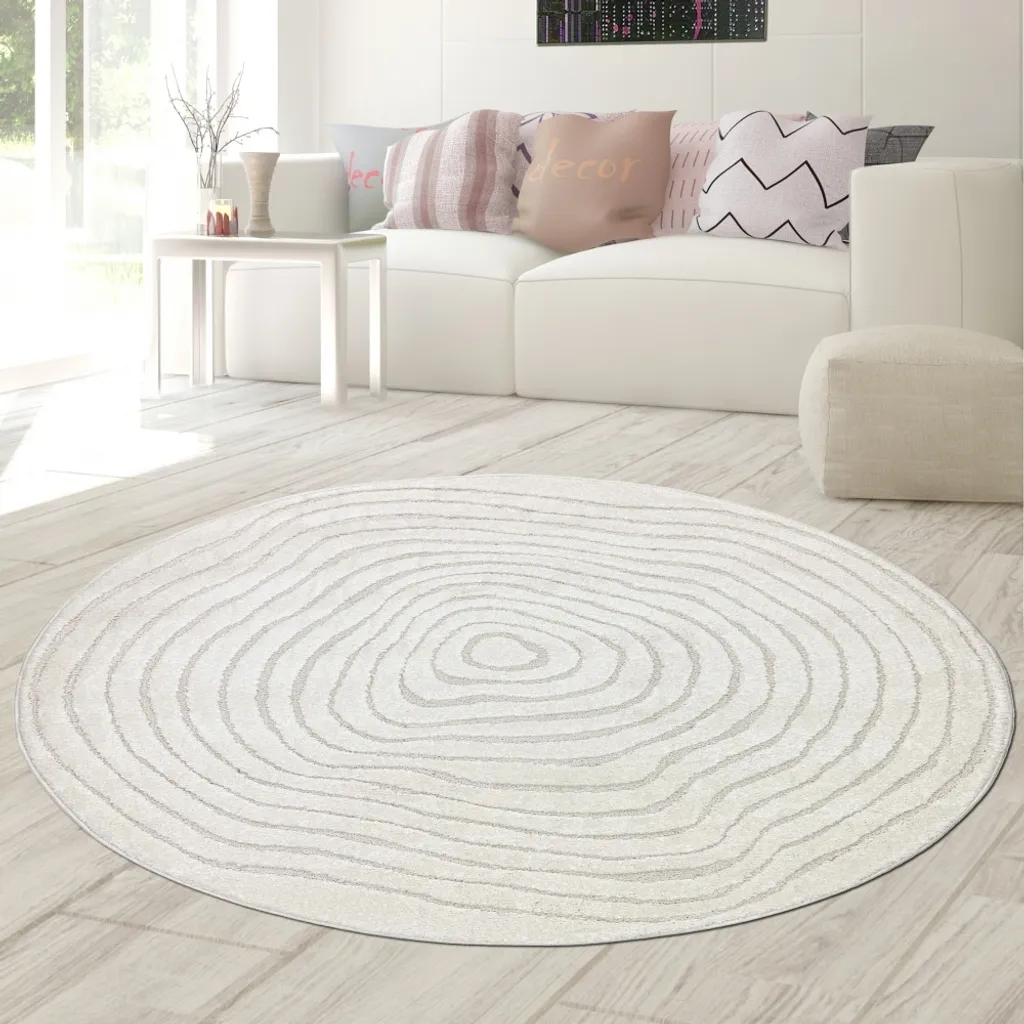 Tapis rond beige 120 cm lavable et résistant pour décoration séjour