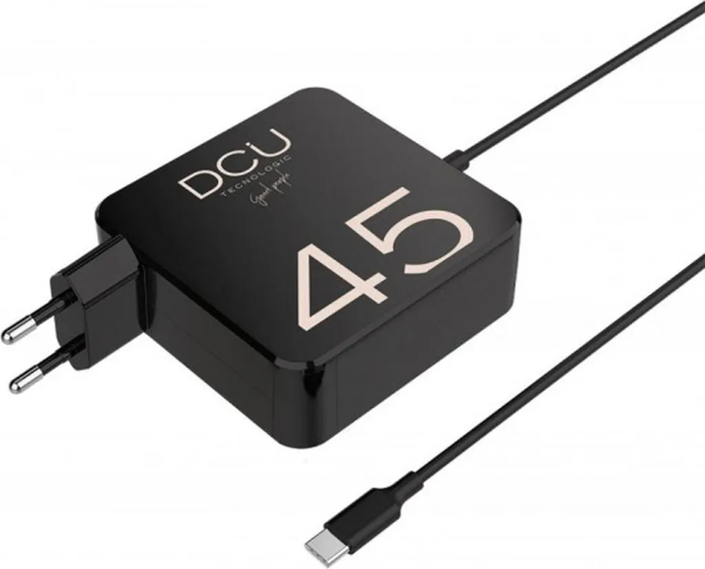 Chargeur USB-C 45W Noir 1.8m Idéal pour Télétravail et Charge de PC Portable