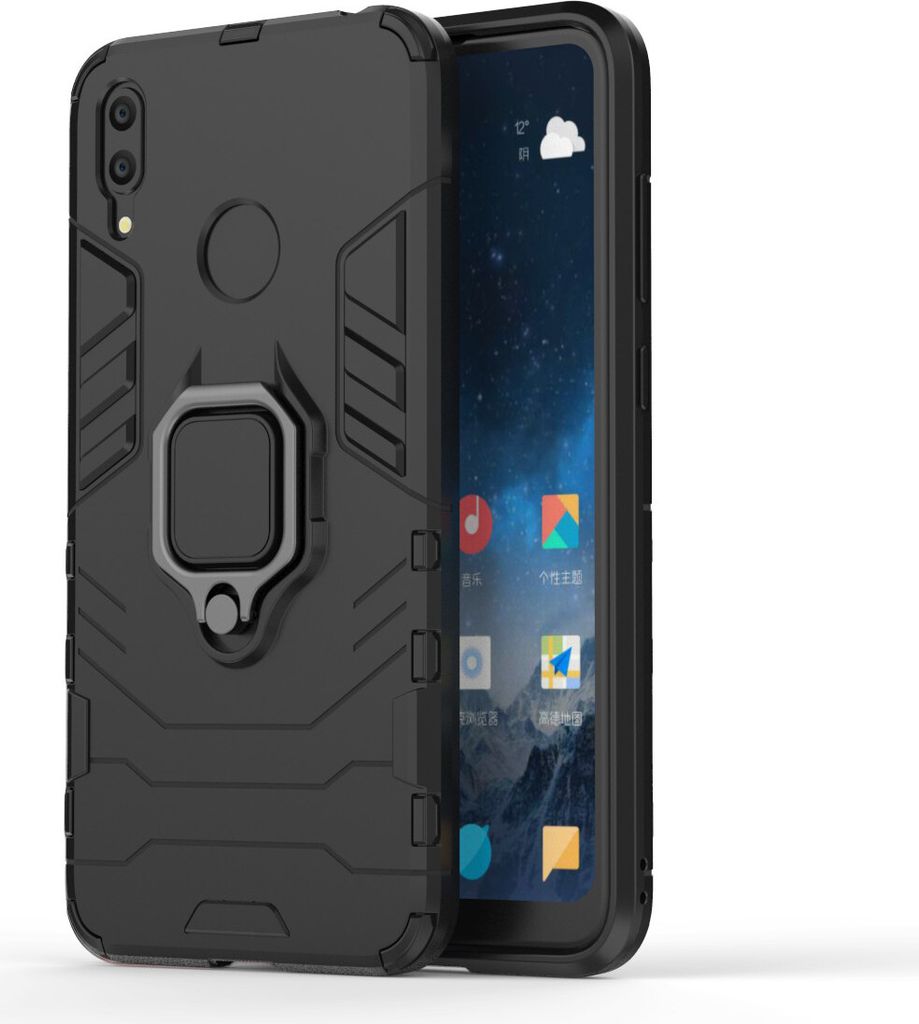 Handy Schutzhülle Auto Magnetic Invisible Ring Mobile für Huawei Y7 2019 Schwarz