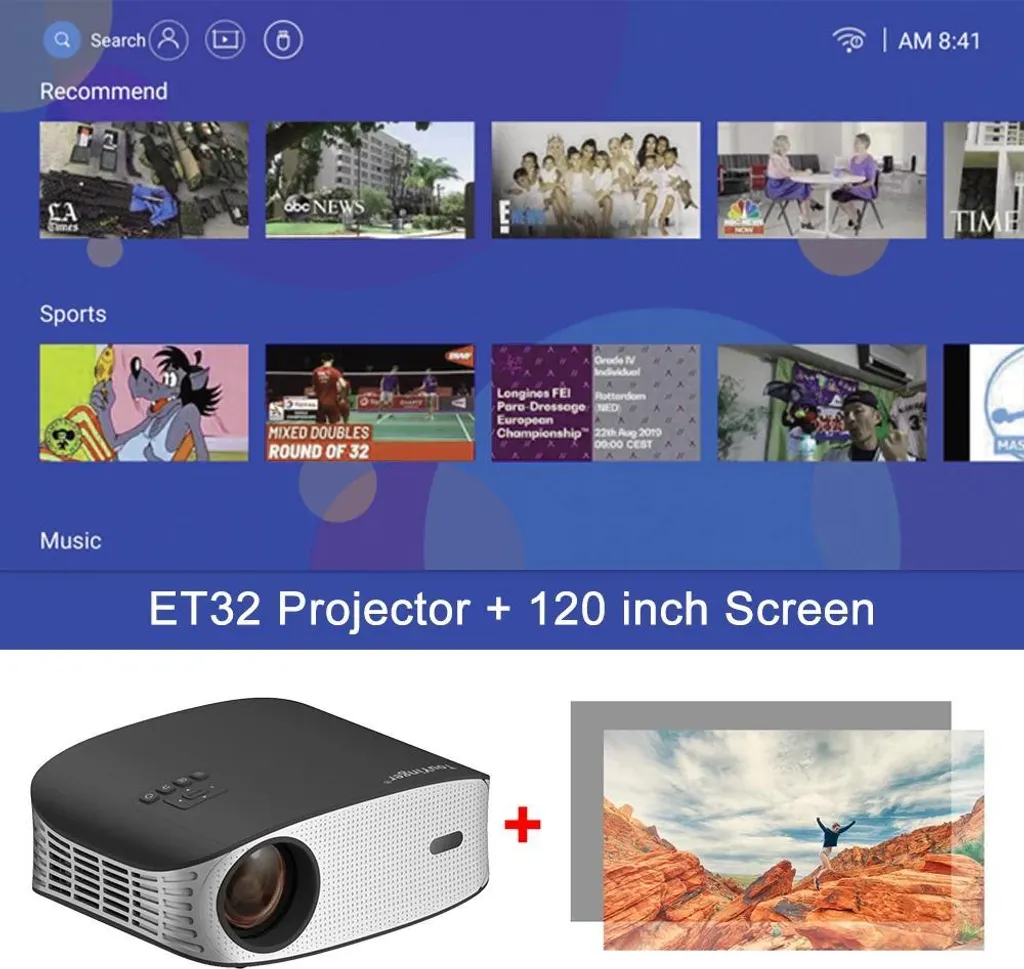 Projecteur Vidéo Full HD ET32 avec Correction Trapézoïdale et Écran - 2