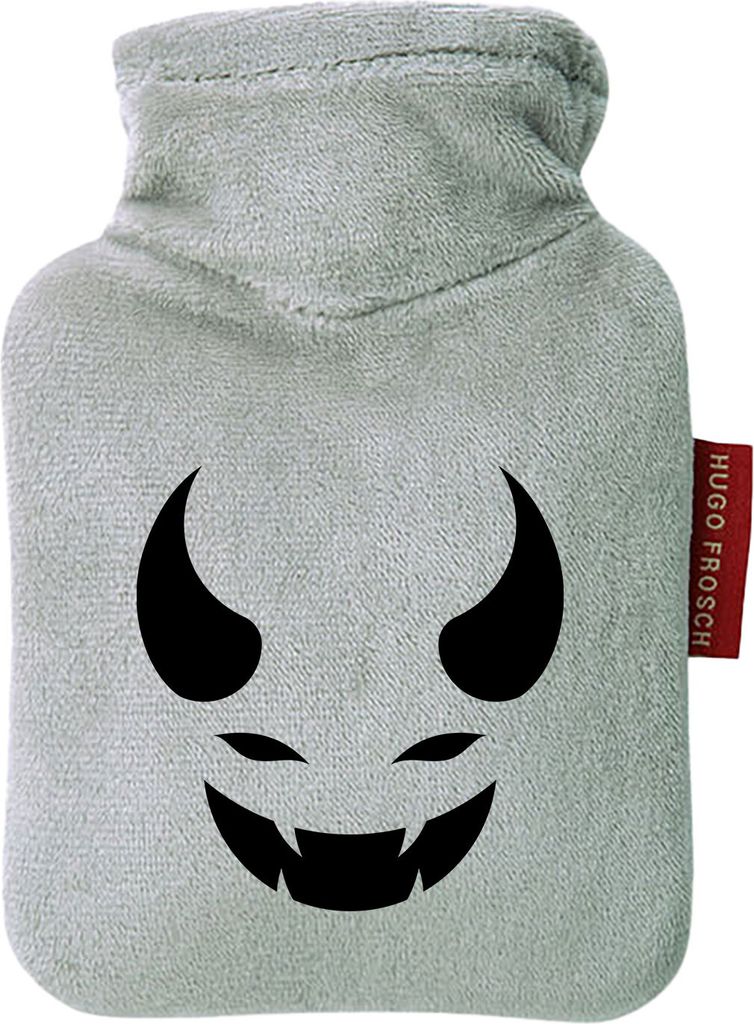 Huuraa Mini-Wärmflasche Teufel Devil 0,2 Liter Grey Mini Veloursbezug Taschenwärmer Geschenkidee