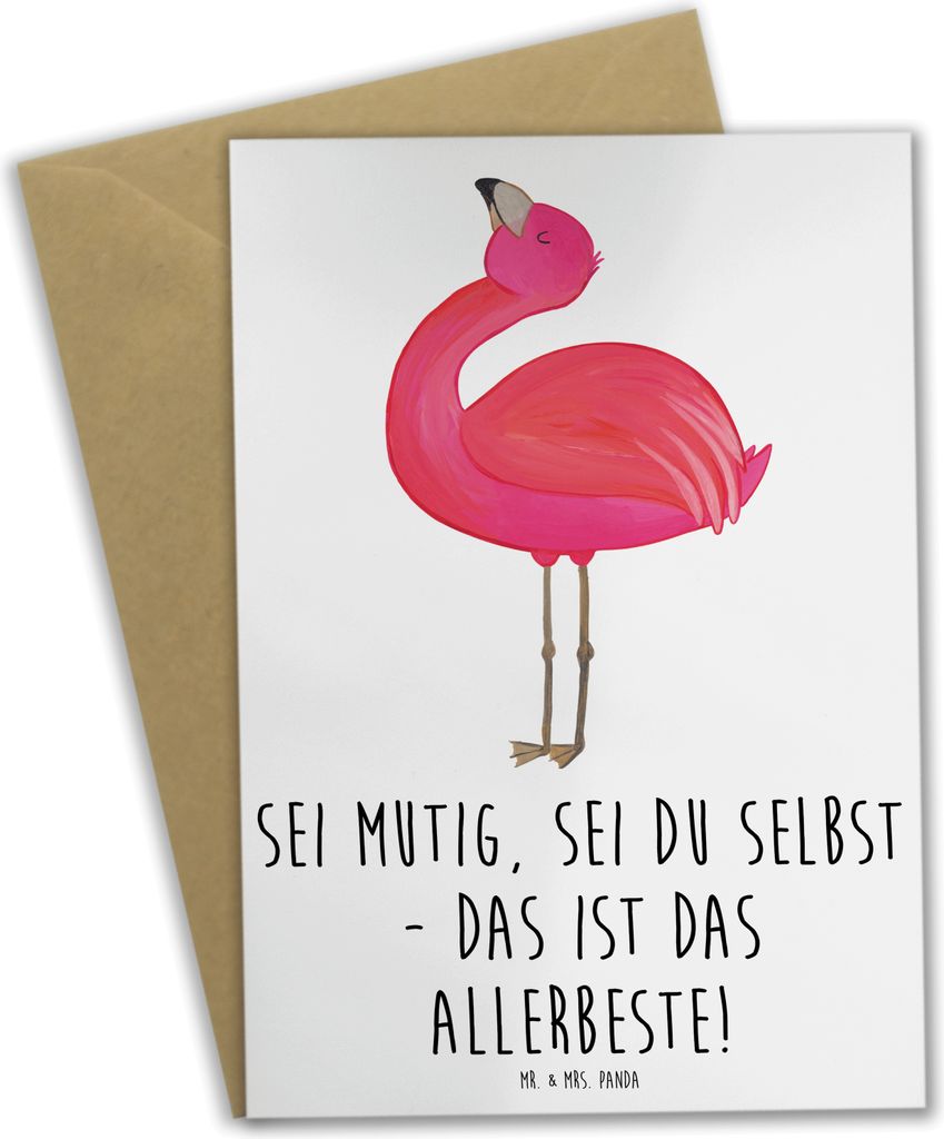 Mr. & Mrs. Panda Glückwunschkarte Mutig zu sich selbst stehen - Weiß - Geschenk, Einzigartigkeit, Vertrauem, Grußkarte, osterkarte, Zuversicht, ...