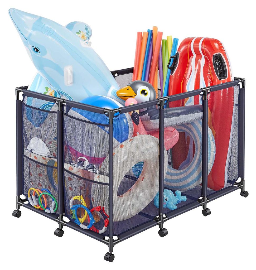 VEVOR Pool-Aufbewahrungsbehälter, 125x84x84 cm, Aufbewahrungsbox, Aufbewahrungswagen, Organizer mit Seitentaschen & Rollen, Robustem Metallrahmen,...