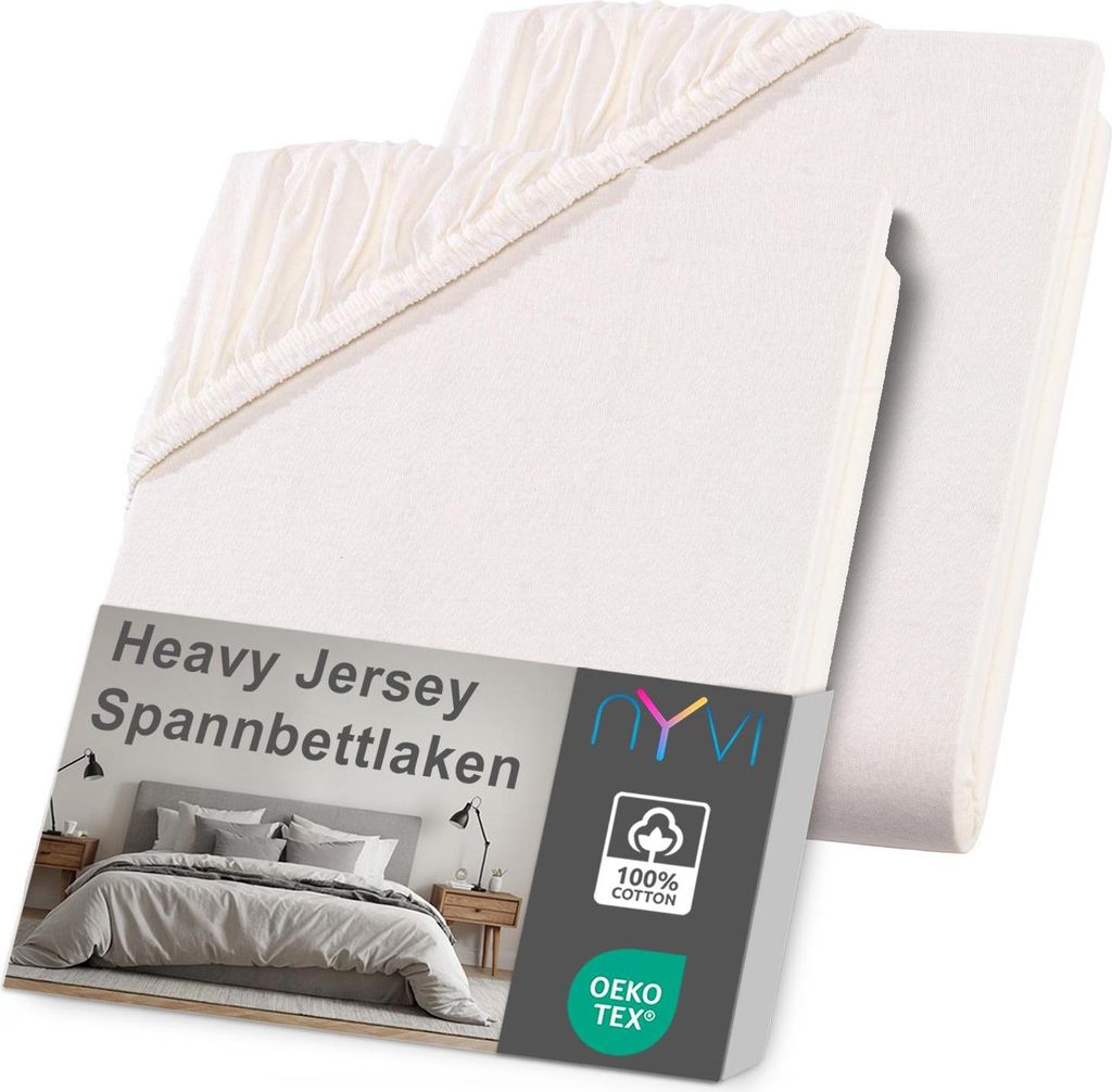 NYVI Spannbettlaken DreamScience Heavy Jersey 90x200 - 100x200 cm natur 2er Set für Matratzen bis 22 cm Höhe - Spannbetttuch, Formstabil, 160g/m...