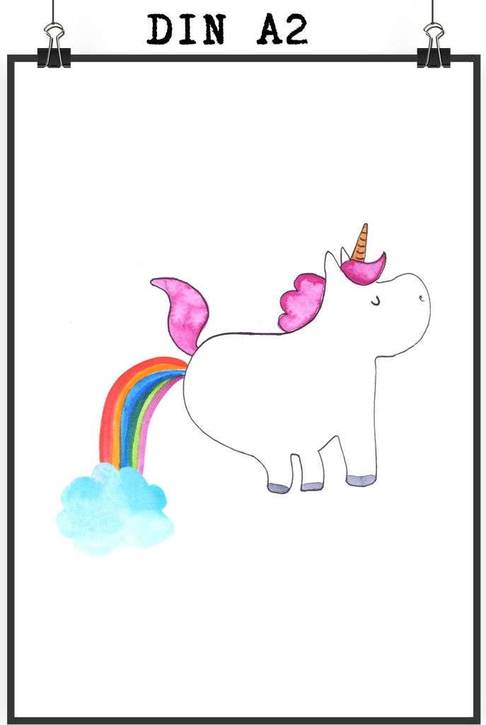Mr. & Mrs. Panda Bild Einhorn Pupsen DIN A2 - Weiß - Geschenk, Lustig, Plakat, Regenbogen, wanddeko, drucke, Freundin, Spaß, wandkunst, Unicorn, ...