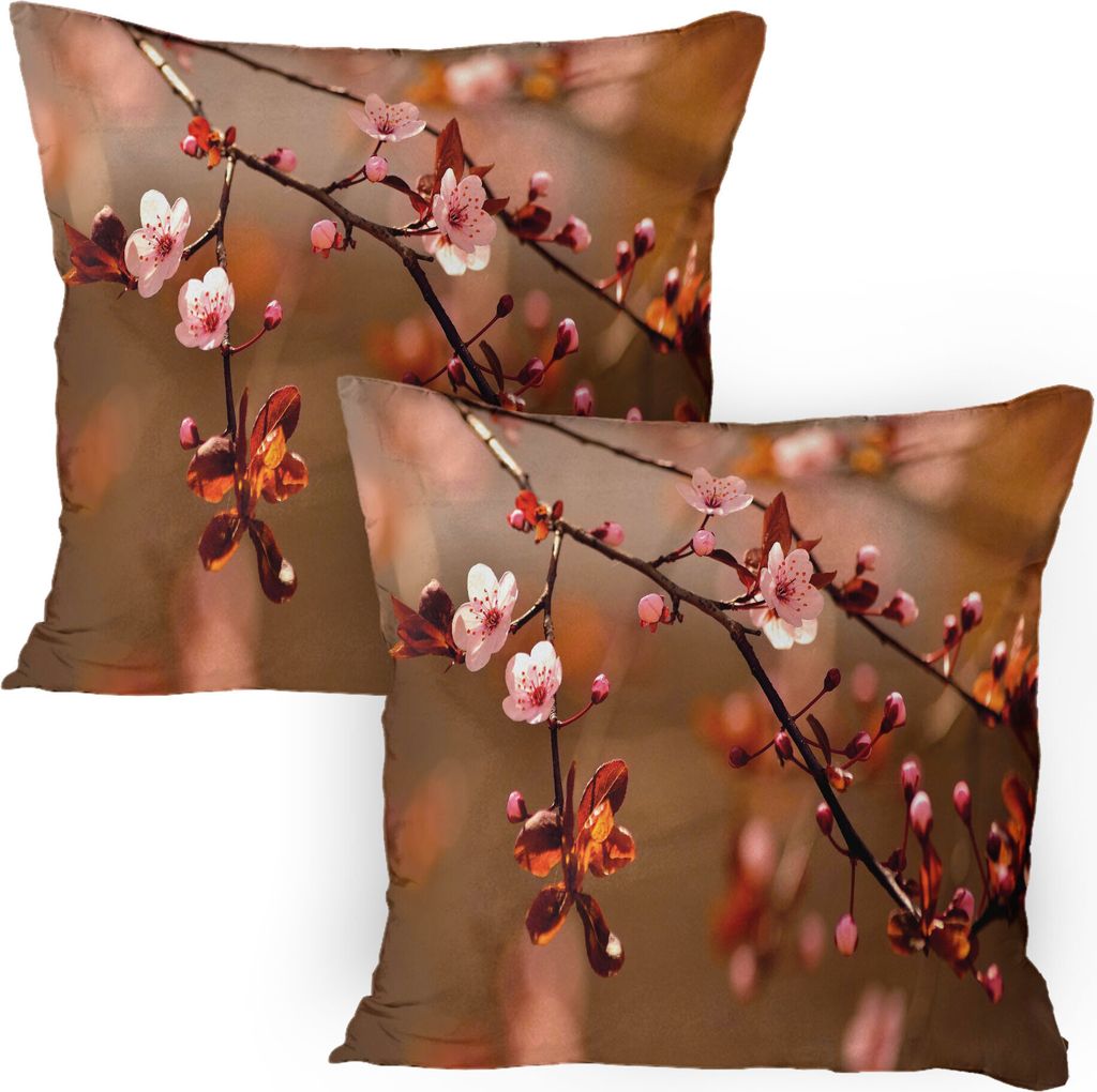 ABAKUHAUS Natur Kissenbezug Packung mit 2, Kirschblüte Sakura Tree Branches Blühender japanischer blühender Druck, Dekorativer Gedruckter Kissen...