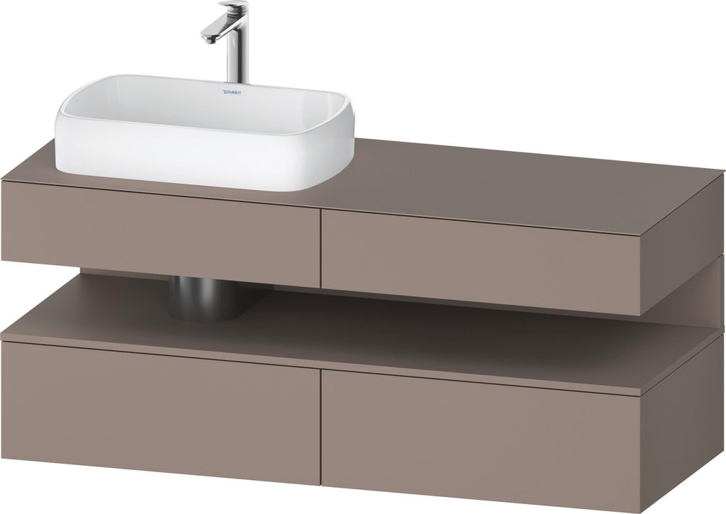 Duravit Qatego Konsolenwaschtischunterbau, 2 Auszüge, 2 Schubkästen, Ausschnitt links, 1400x550x600mm, Nische Basalt Matt, QA4765043430000