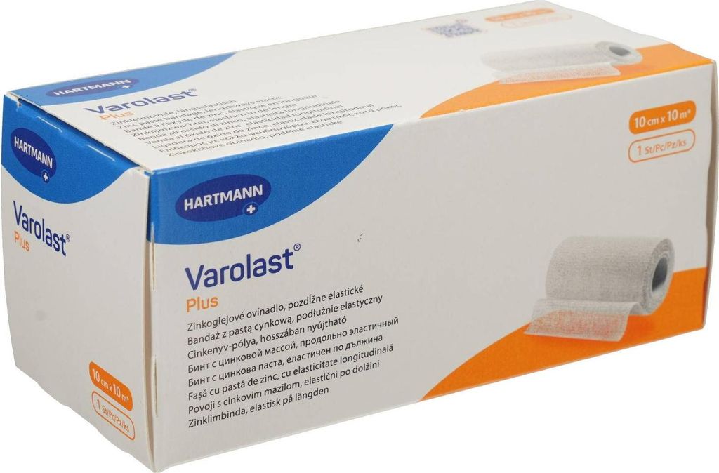 A product box for Varolast Plus, a medical bandage, is shown from a slightly angled front view.