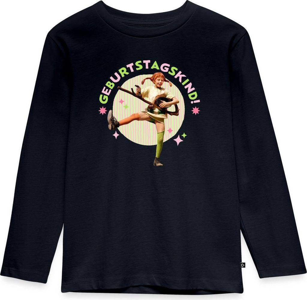 Spreadshirt Pippi Langstrumpf Geburtstag Pippi Mit Gitarre Kinder Premium Langarmshirt, 110/116 (4 Jahre), Navy