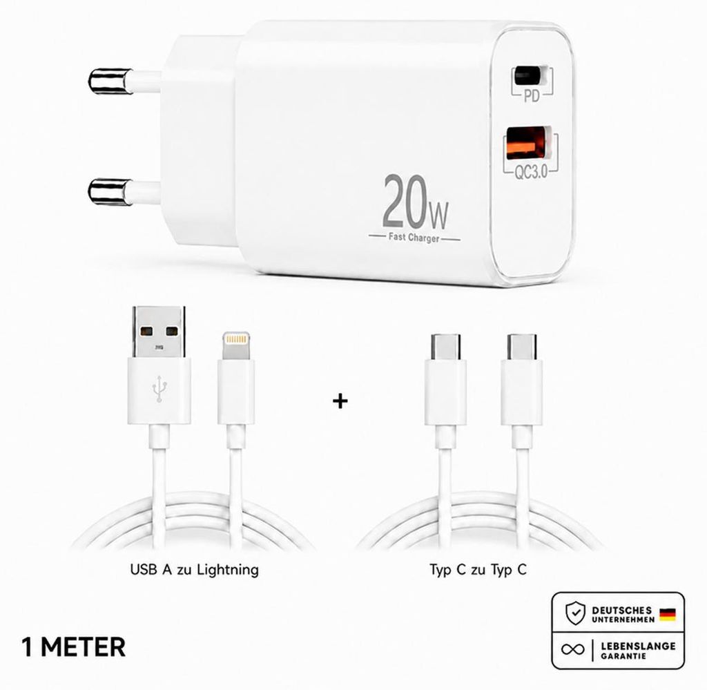 Schnellladegerät USB-C + USB-A Dual Netzteil Universal mit Produktbild 