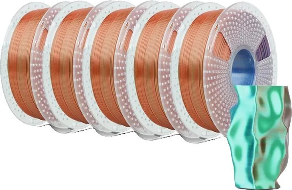 Filament 3D surface lisse et extrusion fluide orange bleu vert PLA