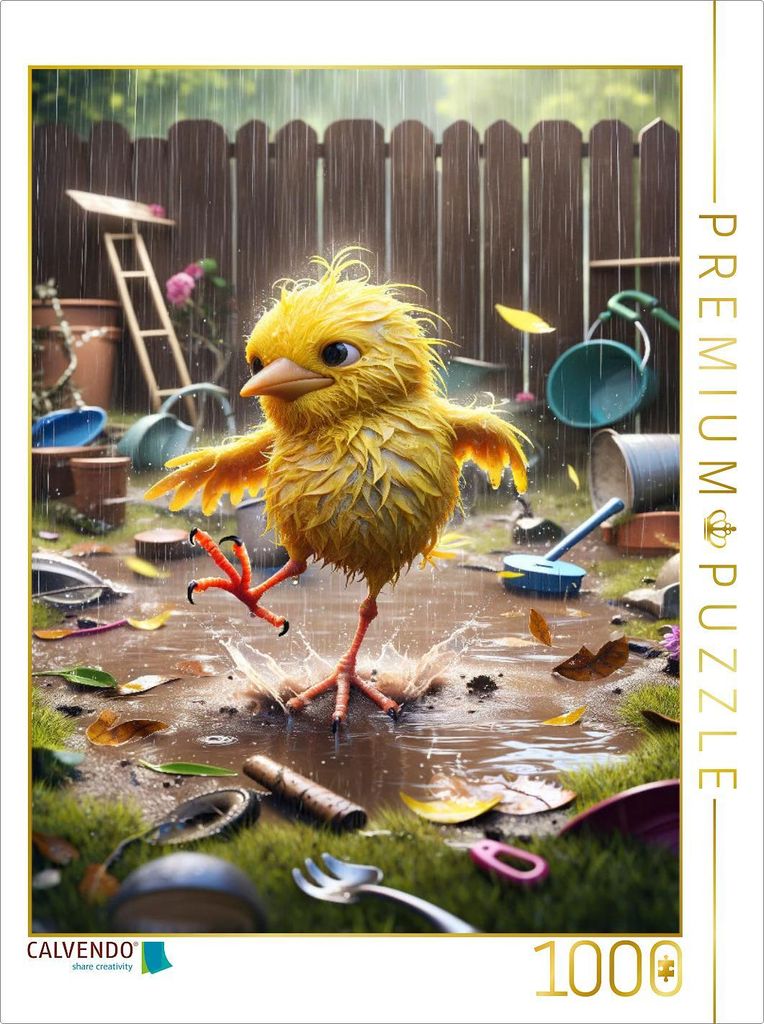CALVENDO Puzzle Regentanz des Missgeschicks: Ein gelber Vogel trotzt dem Unwetter | 1000 Teile Lege-Größe 64x48cm Foto-Puzzle für glückliche St...