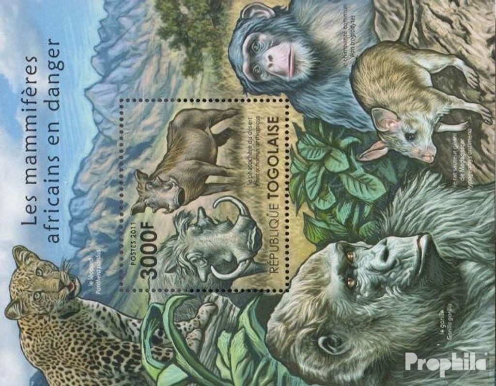 Briefmarken Togo 2011 Mi Block635 (kompl.Ausg.) postfrisch Afrikanische Säugetiere