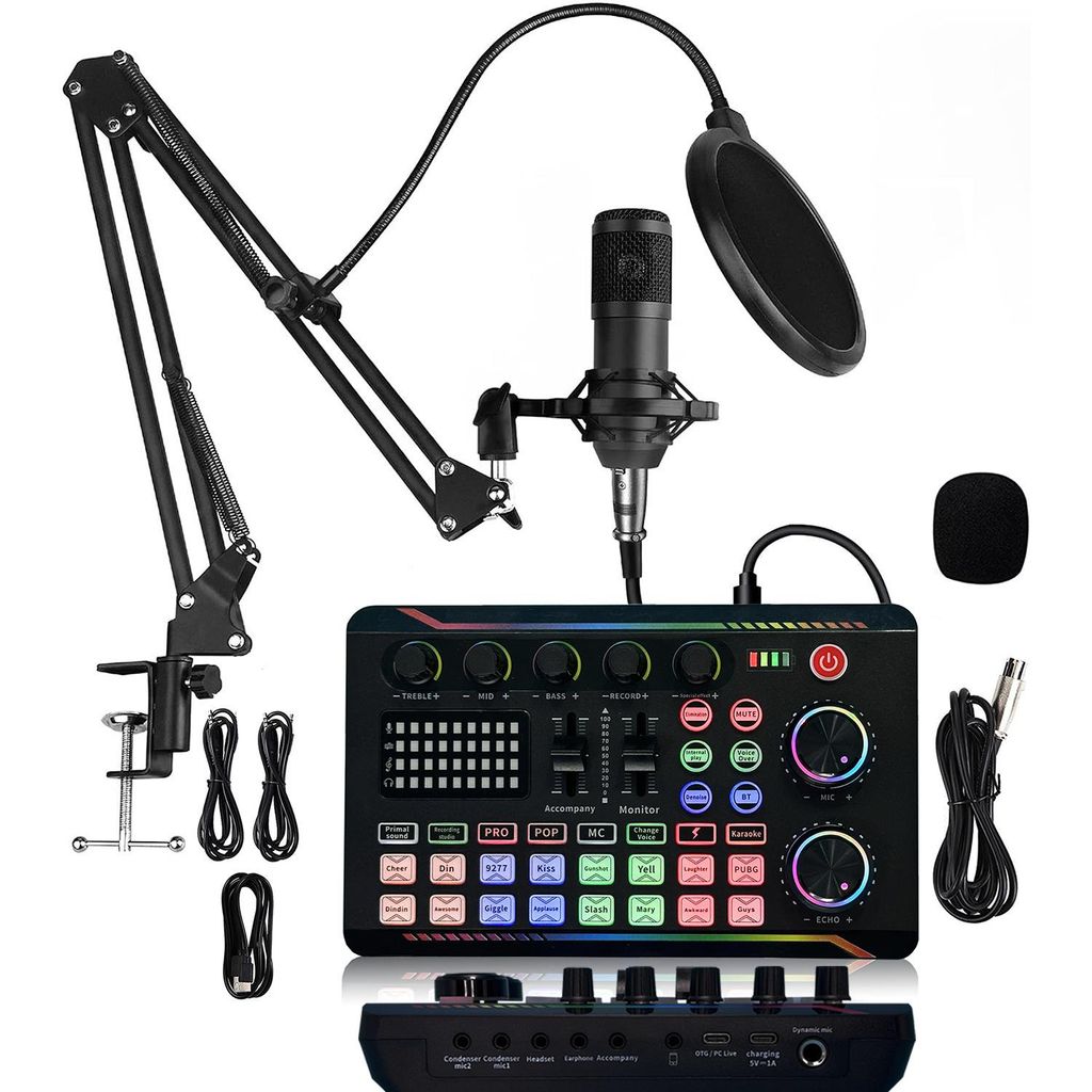 AIORBER Live Soundkarte Set mit Mikrofon, Audio Interface, USB, viele Effekte, Mischpult für Streaming/Podcast, Schwarz