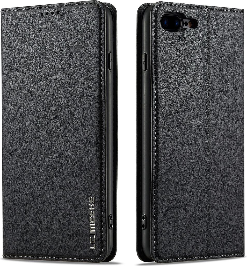 Handyhülle für iPhone 7 Plus / 8 Plus, Magnetische Flip Leder Hülle mit Kartenfach und Standfunktion Schwarz