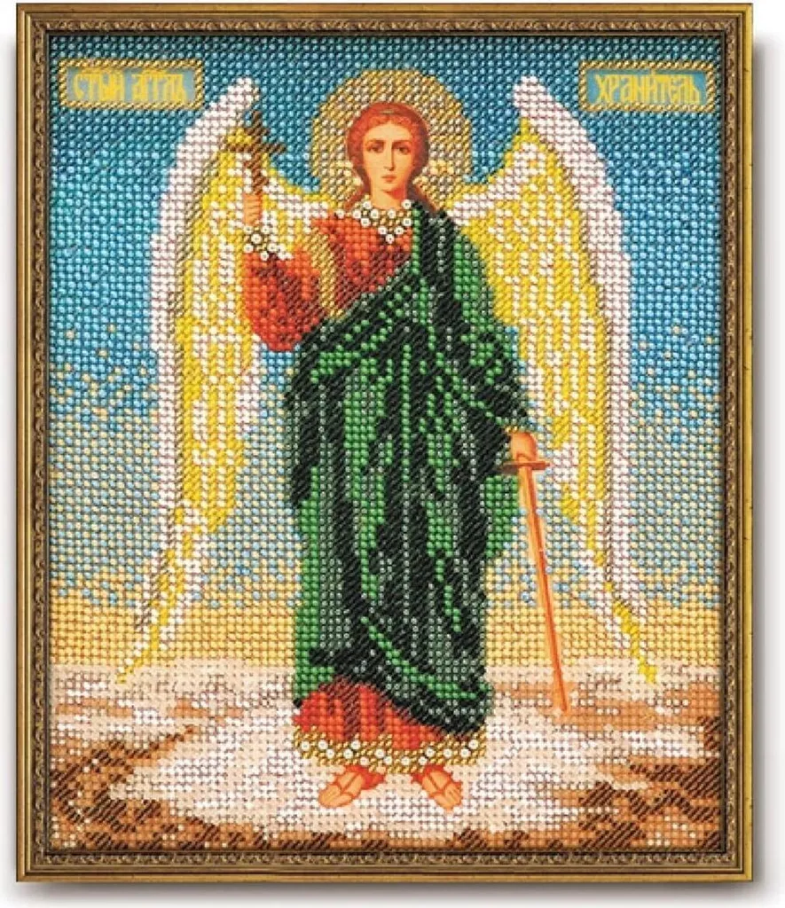 Broderie perlée facile Ange gardien RTO RB-160 - Toile tracée 18x22 cm