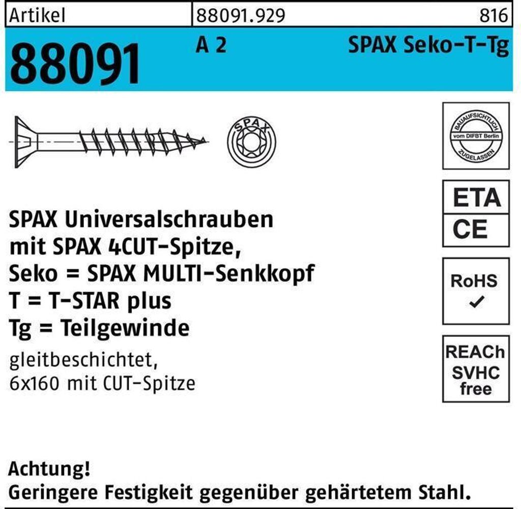 Schraube R 88091 Senkkopf T-STAR TG 5 x 60/37-T20 A 2 Produktbild 