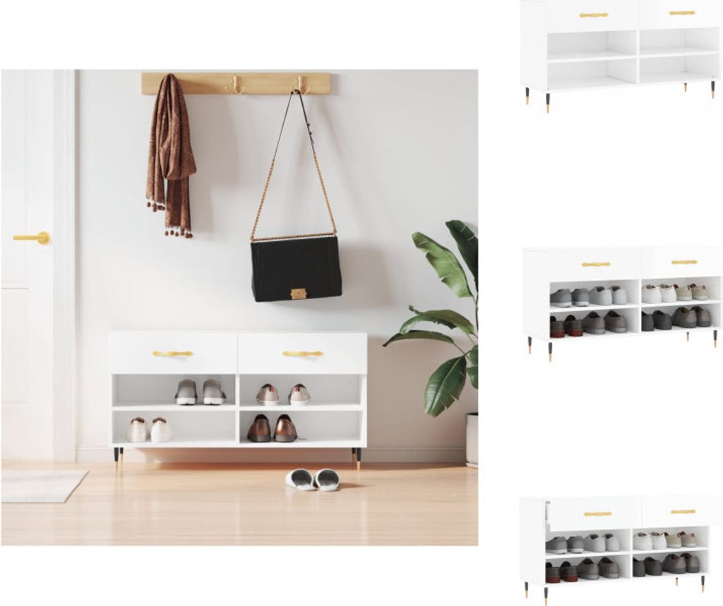 vidaXL Schuhbank Hochglanz-Weiß 102x35x55 cm Holzwerkstoff - Schuhregale & -schränke