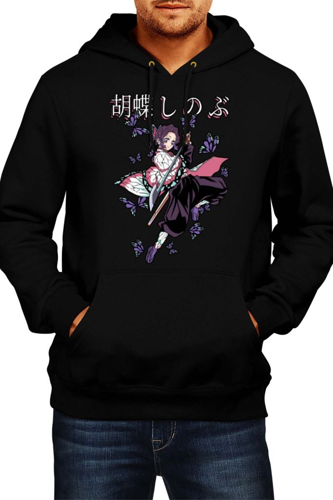 Herren Kapuzenpullover Anime Manga Demon Anime Slayer Shinobu Kocho 02 Shinobu, Man 2XL / Schwarz