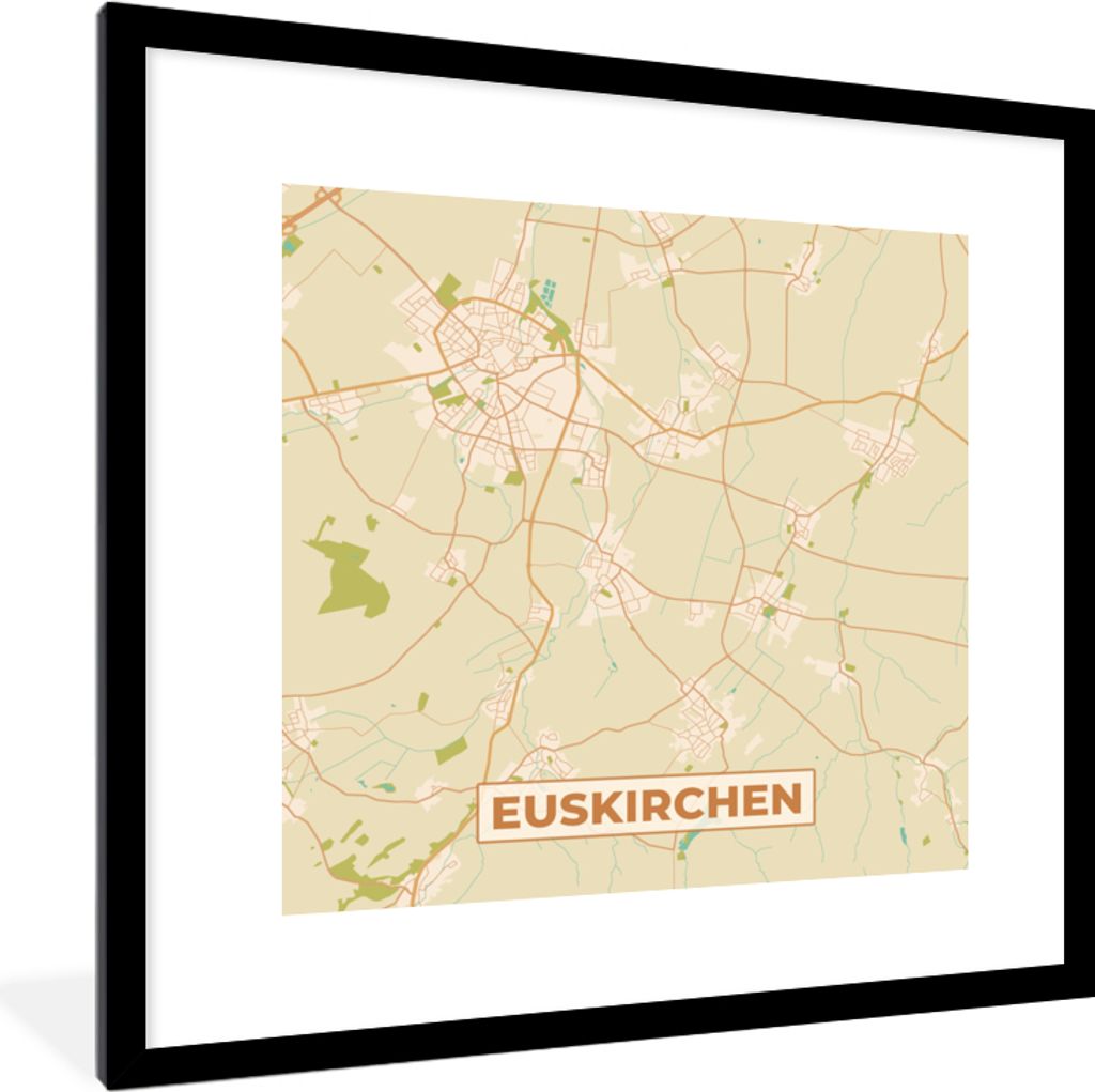 MuchoWow Gerahmtes Poster Karte - Euskirchen - Karte - Stadtplan - Vintage 40x40 cm - Poster mit Schwarzem Bilderrahmen Wandposter Rahmen Foto Bi...