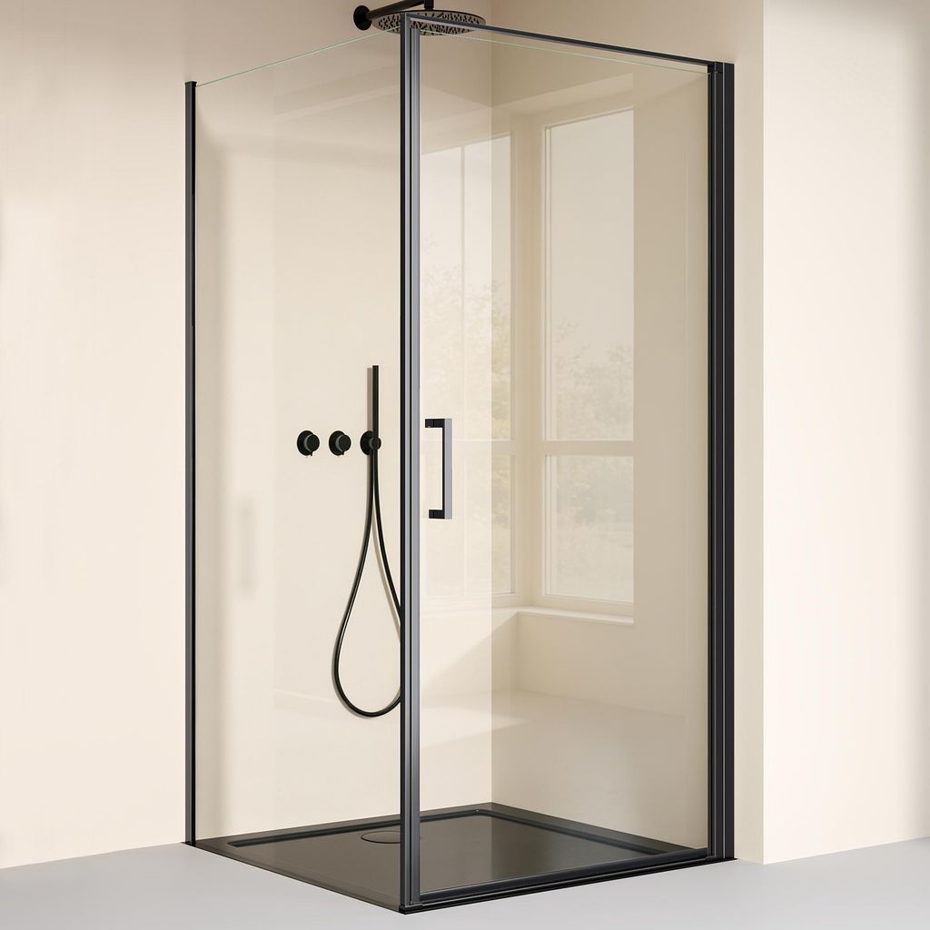 doporro Eck-Duschkabine 90x90x195cm Eckdusche in schwarz Produktbild 
