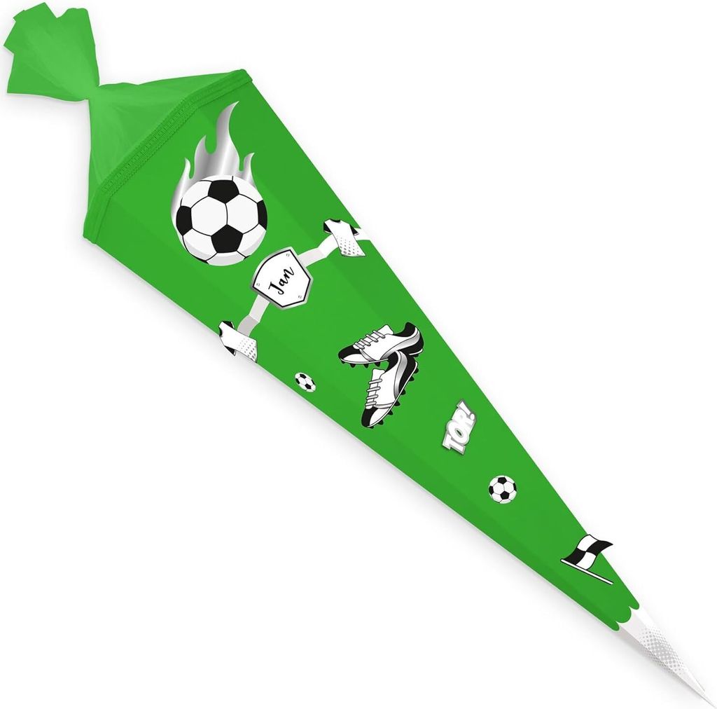 itenga DEKO-SET FUSSBALL schwarz weiss mit Bastel SCHULTÜTE 85 cm sechseckig grün