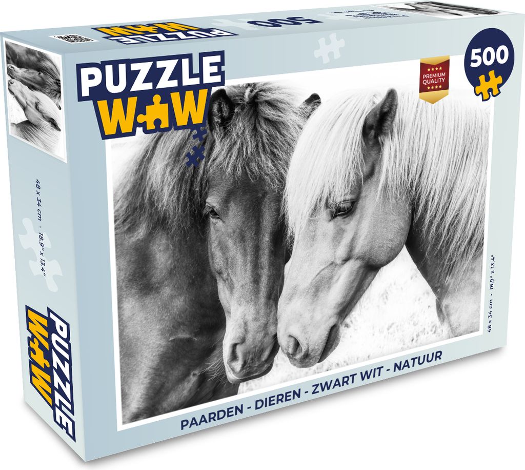 MuchoWow Puzzle 500 Teile Pferde - Tiere - Schwarz und weiß - Natur - 500 Teile - Kinder - Selberbauen - Puzzlespiele