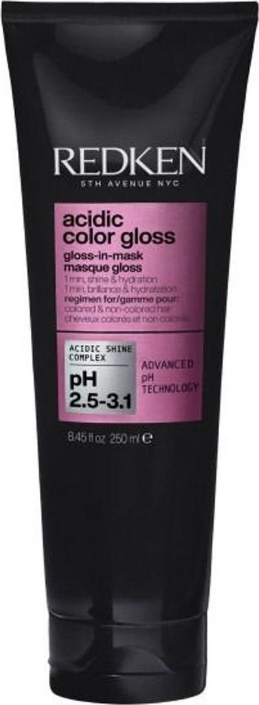 A black tube of Redken Acidic Color Gloss hair mask.