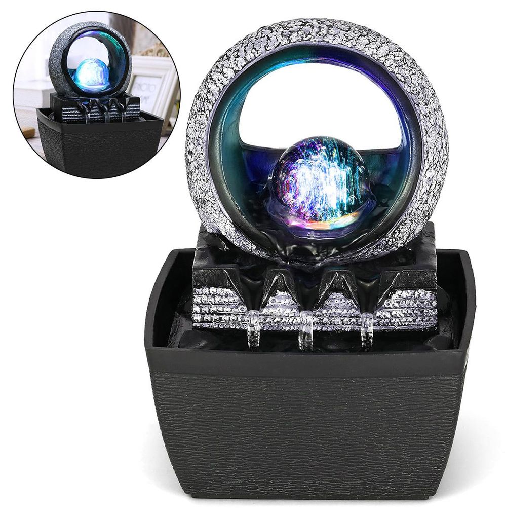 Tischbrunnen mit Rollender Kugel,Tischplatte Wasserbrunnen mit Rolling Ball Wasserfall Brunnen,Indoor-Wasserbrunnen für Home Office Decor,13x12x18...