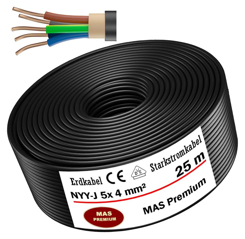 Erdkabel Stromkabel 25 m NYY-J 5x4,0 mm² Elektrokabel