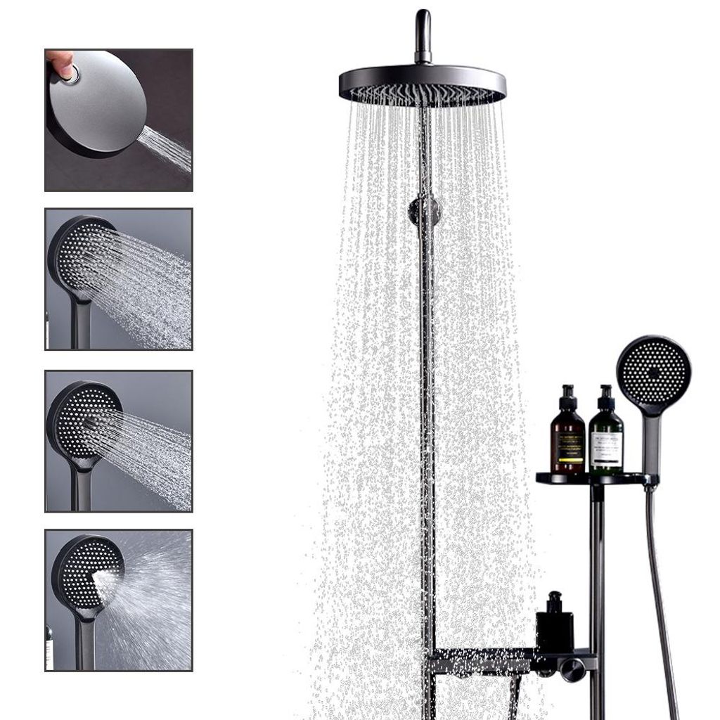 Duschsystem mit Thermostat, Duscharmatur Komplettset mit Blage, Regendusche mit Armatur Handbrause, Duschset mit Armatur, Duschgarnitur Regendusche