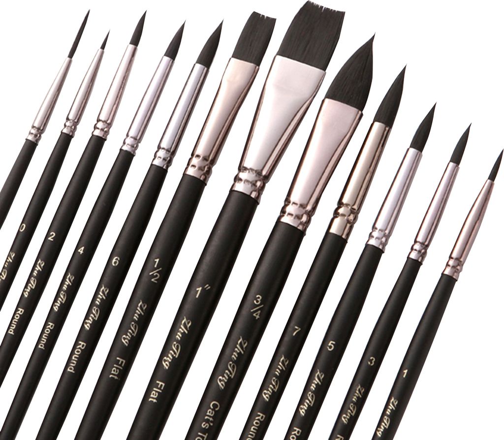 12-teiliges professionelles Malpinsel-Set aus Nylonhaar mit Produktbild 