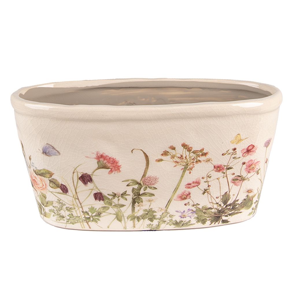 Clayre & Eef Pot de fleurs 23x10x11 cm Rose Beige Céramique Image du produit 