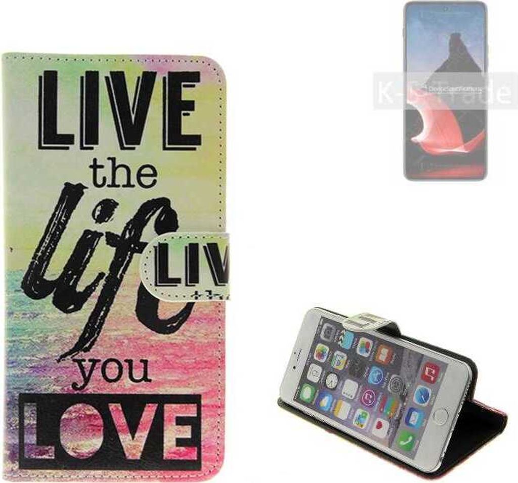 K-S-Trade Schutzhülle Handyhülle kompatibel mit Motorola ThinkPhone 360° Wallet Case ''live life love'' Klapphülle Tasche Etui Smartphone Flip