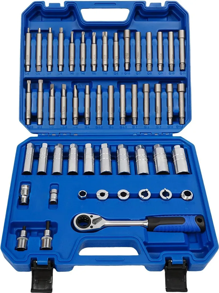 Coffret douilles amortisseur 50 pcs en chrome-vanadium bleu et argent