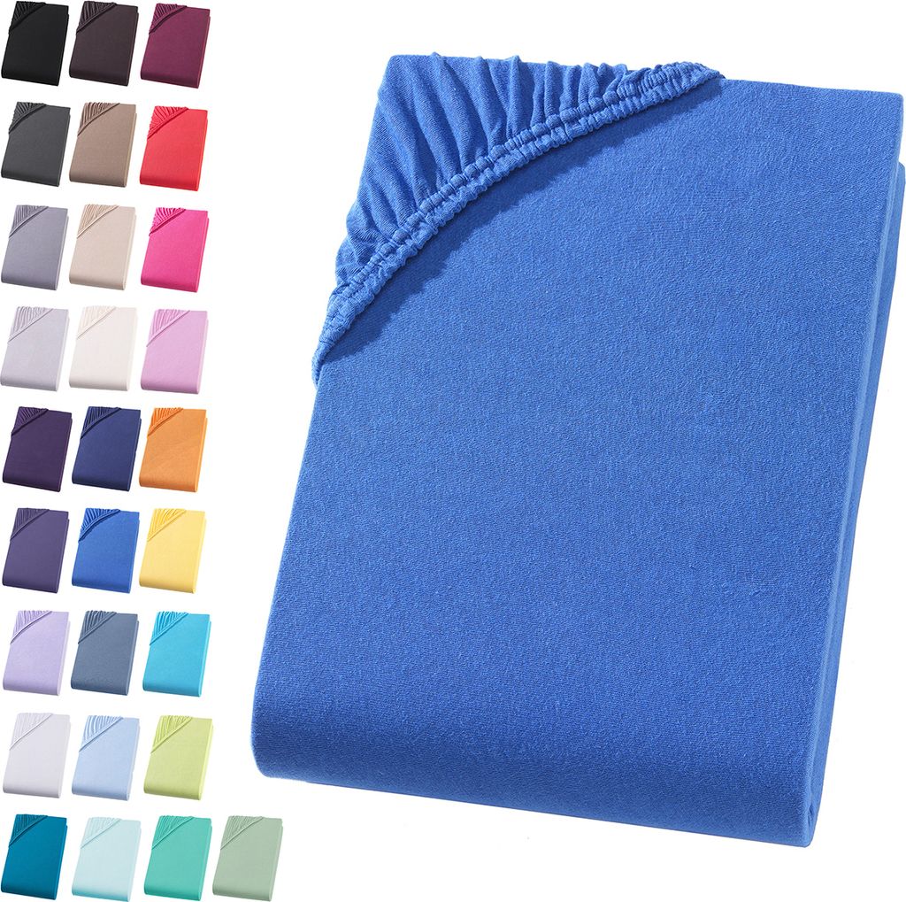 Jersey Spannbettlaken 180-200x220 cm + 40cm Bpxspringbett Spannbettuch 100% Baumwolle Bettlaken, Blau