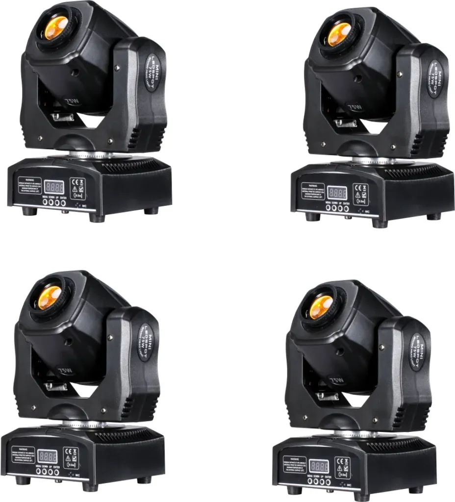 Lyre LED Spot 75W DMX avec Mini Gobos et Fiche EU - Lot de 4 Projecteurs