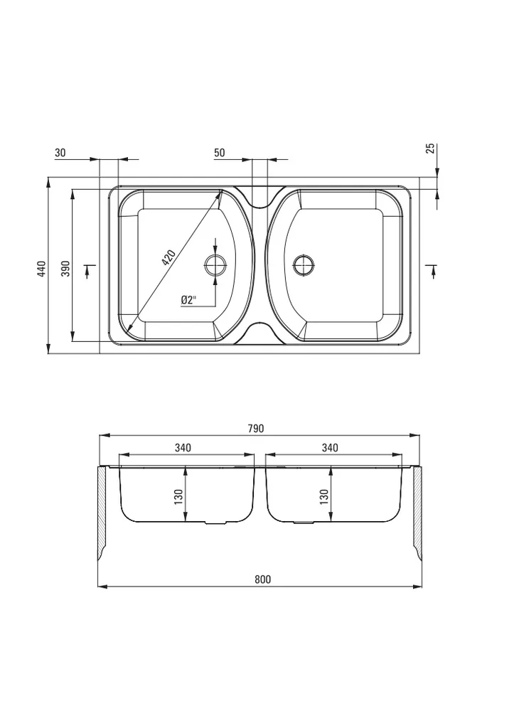 2-bowl steel sink - 2
