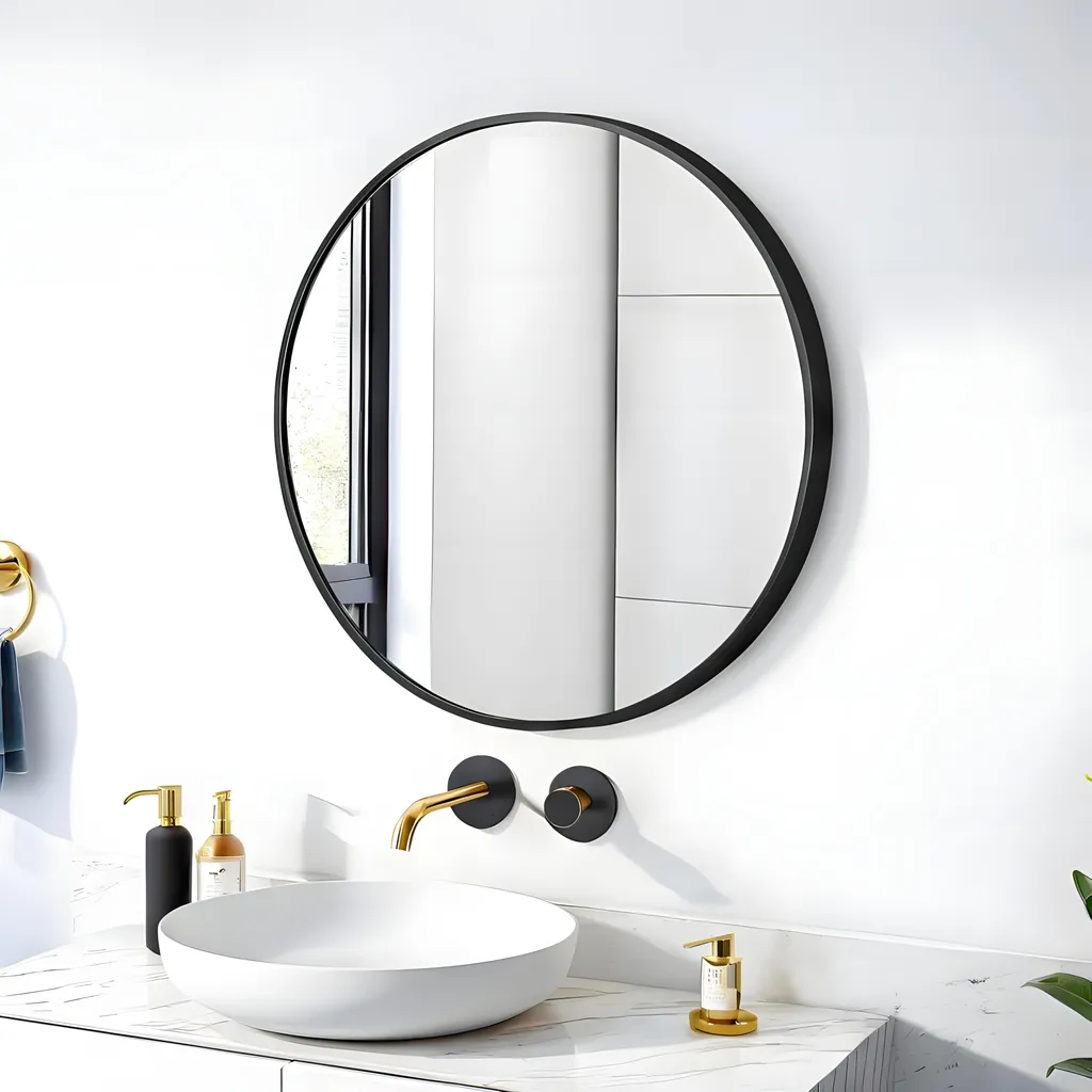 Miroir mural rond noir anti-distorsion - Cadre métal robuste série K