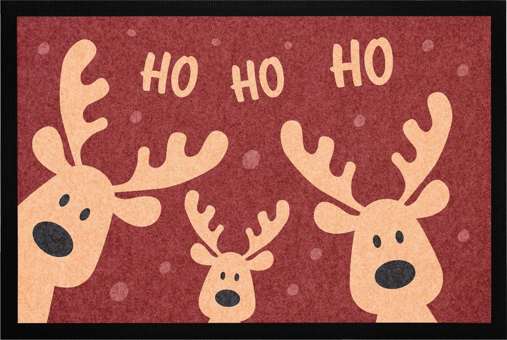 Fußmatte Rentiere Weihnachten mit Spruch Ho Ho Ho Weihnachtsdeko Lustig XMAS Accessoires rutschfest & waschbar Moonworks