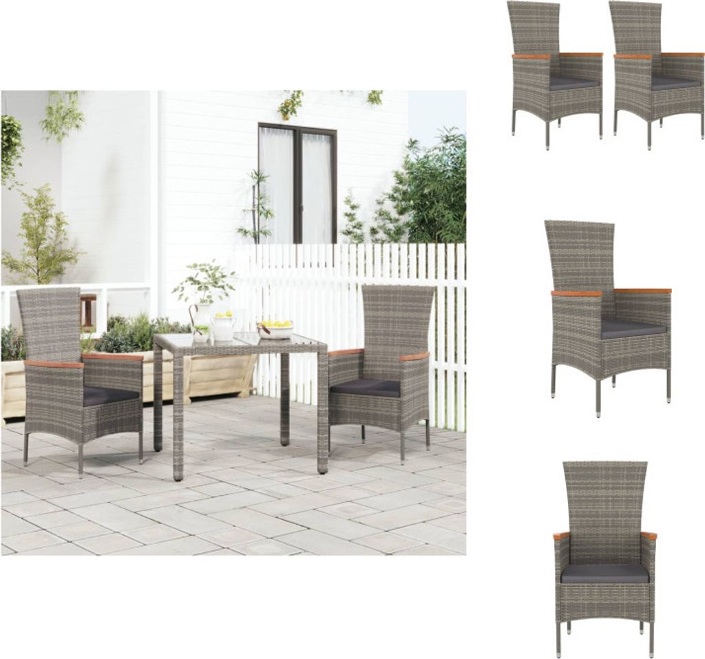 vidaXL Gartenstühle mit Kissen 2 Stk. Poly Rattan Grau -  Produktbild 