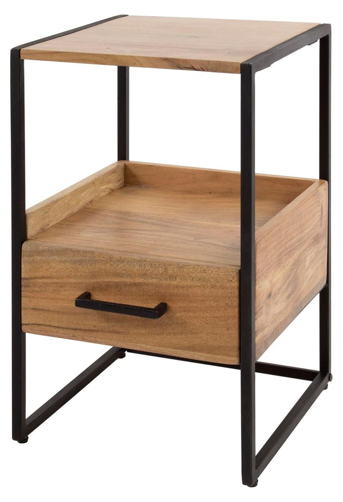 FURNLUX Nachttisch Nische Akazie Und Schwarz 35cm / Hauptfarbe: Braun / Abmessungen: 35 x 55 x 35 cm
