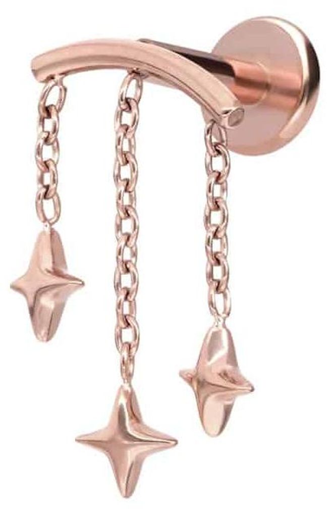 Ohrpiercing, Nasenpiercing Titan Labret mit Innengewinde BOGEN + 3 STERNE RoséGold Stablänge: 8mm | Stabstärke: 1,2mm