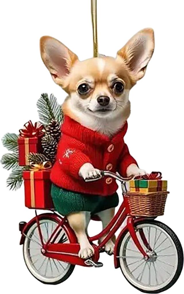 Weihnachtsanhänger in leuchtenden Farben, weihnachtliches Design, Fahrrad- und Hundeform, 2D-Acryl, Weihnachtsschmuck für Zuhause und Partys
