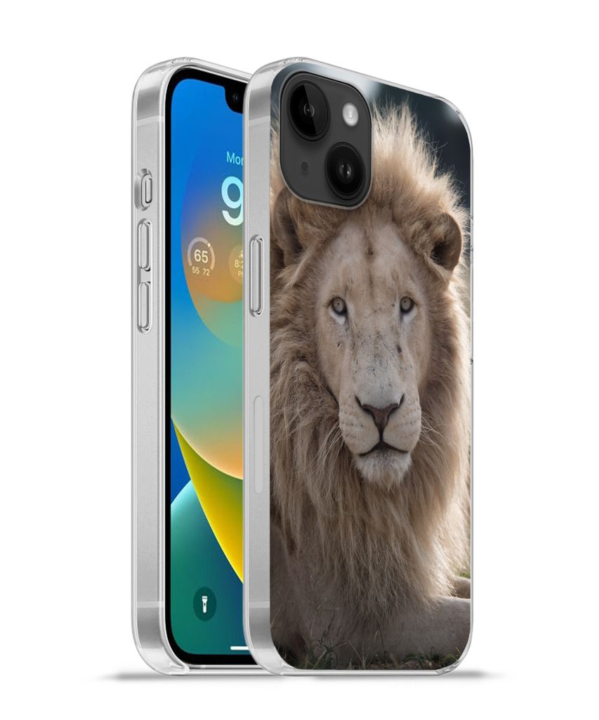 MuchoWow Handyhülle Schutzhülle Hülle für Apple iPhone 14 Plus - Soft case Löwe - Tier - Weiß Silikon Softcase Handy Hülle - Abbildung
